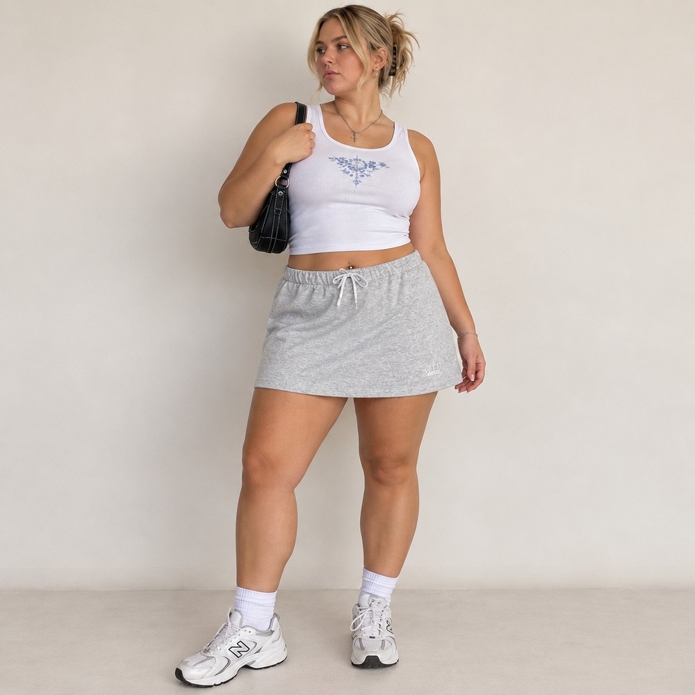 Juicy by Juicy Couture Gray Velour Mini Skirt XL Heathered Drawstring Y2K Crown
